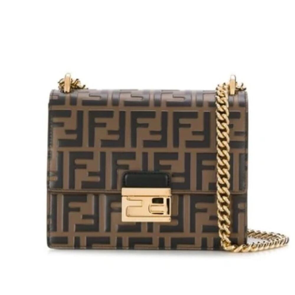 Fendi Small Kan U Ff Pattern Shoulder Bag In Brown chain strap - Picture 2 of 9